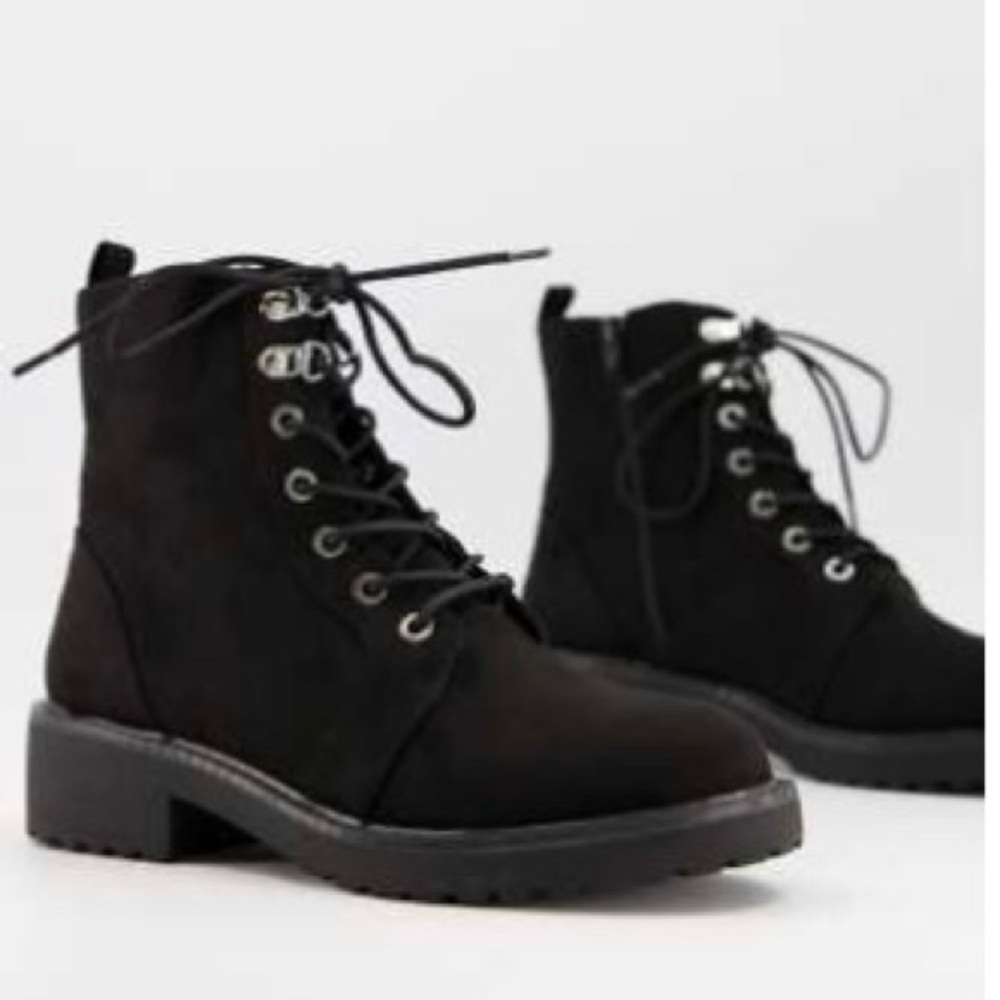 ASOS London Rebel Black Combat Moto Boots with Lace-Up Design Size 6